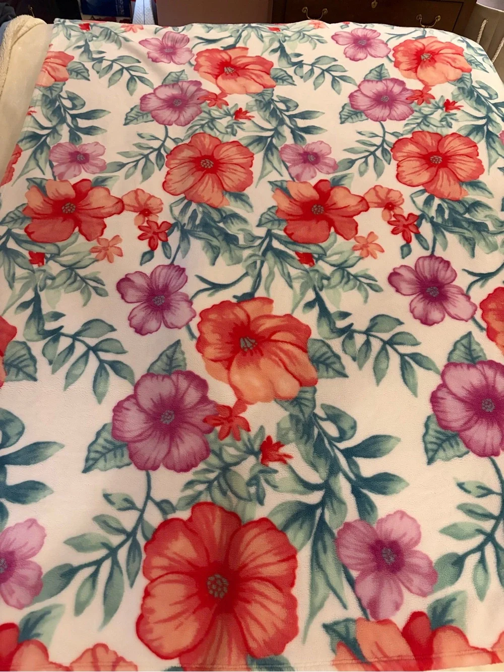 Floral Coral & Purple Plush Blanket